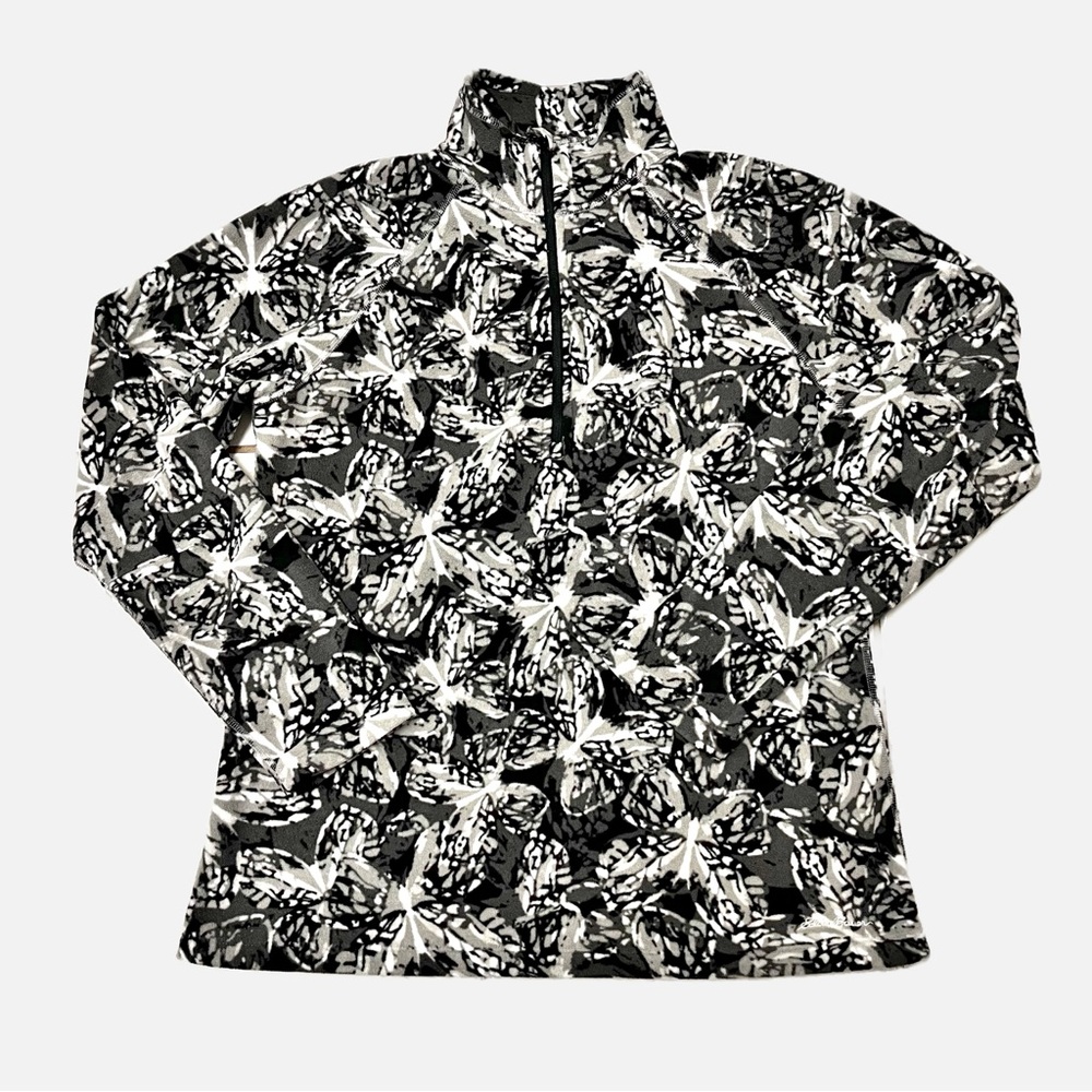 Eddie Bauer 1/4 Zip Black/Gray Butterfly Fleece Pullover Size Large